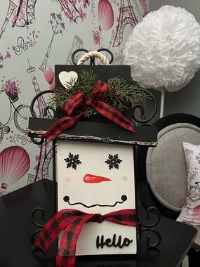Snowman Wall Art  with Red and Black Plaid, Signature Heart, Wood Handcrafted